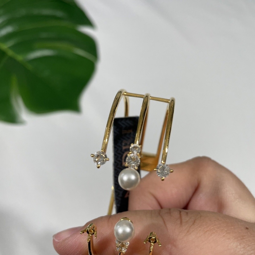 Nadri Imitation Pearl & Crystal Cuff in Gold - Picture 7 of 13